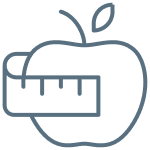 Icon of an apple with a measuring tape wrapped halfway around depicting the theme of well-being & mental health programs.